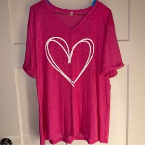 Pink Heart Graphic V-Neck Tee XXL 2xl Like New Stretchy Soft